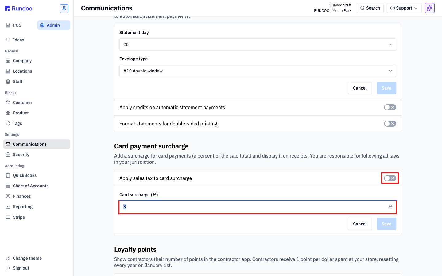 card-surcharges screenshot 2