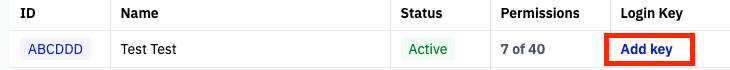 The Login Key column on the Staff list — Add key starts the pair.