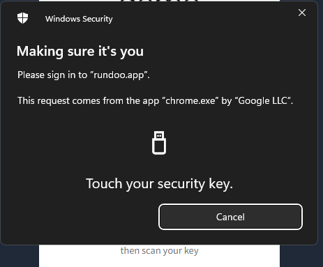 A second touch verifies the key after registration.