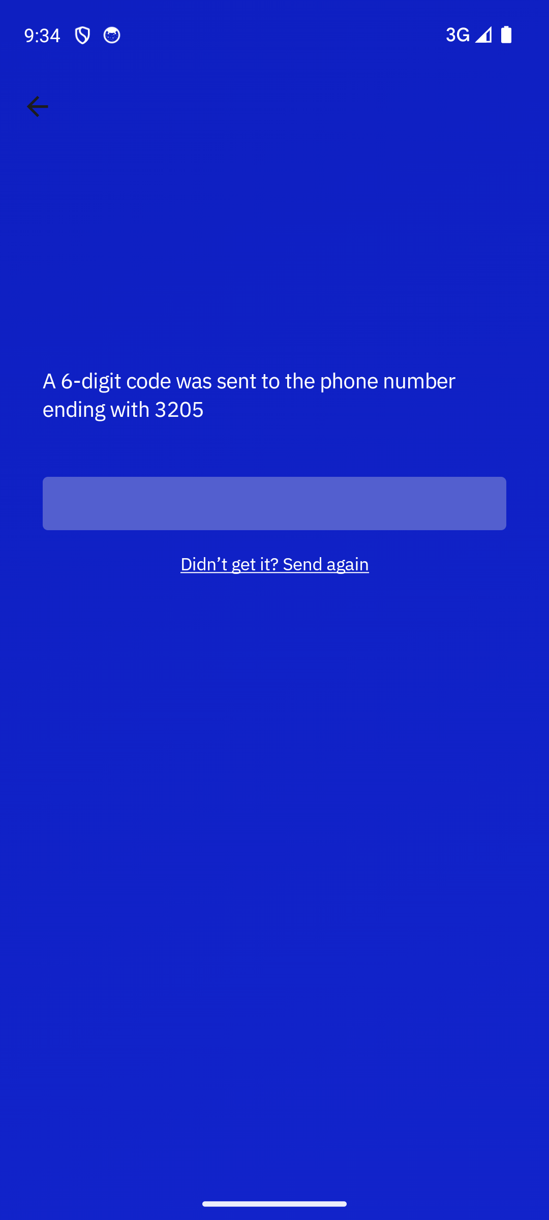 After Send code — your customer enters the 6-digit code we just texted them.