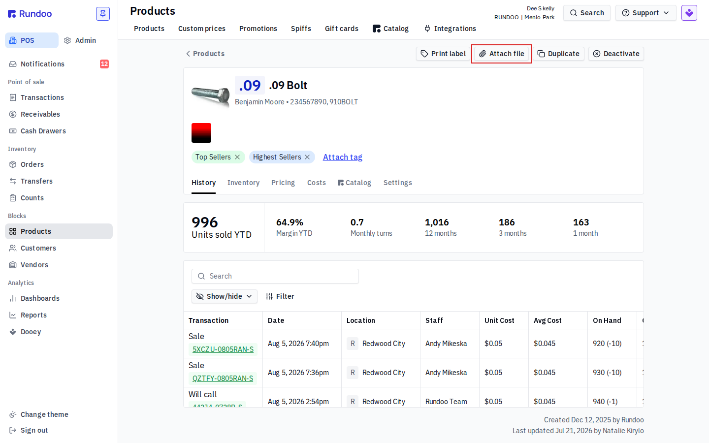 Product detail page action cluster with the Attach file button for uploading a custom picture
