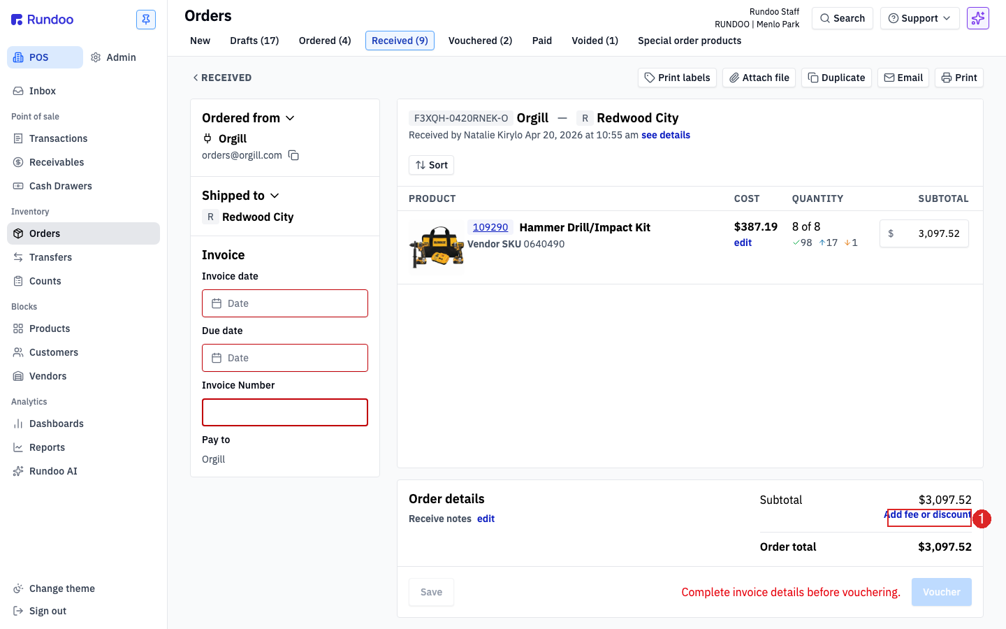 vendor-returns-credits screenshot 2